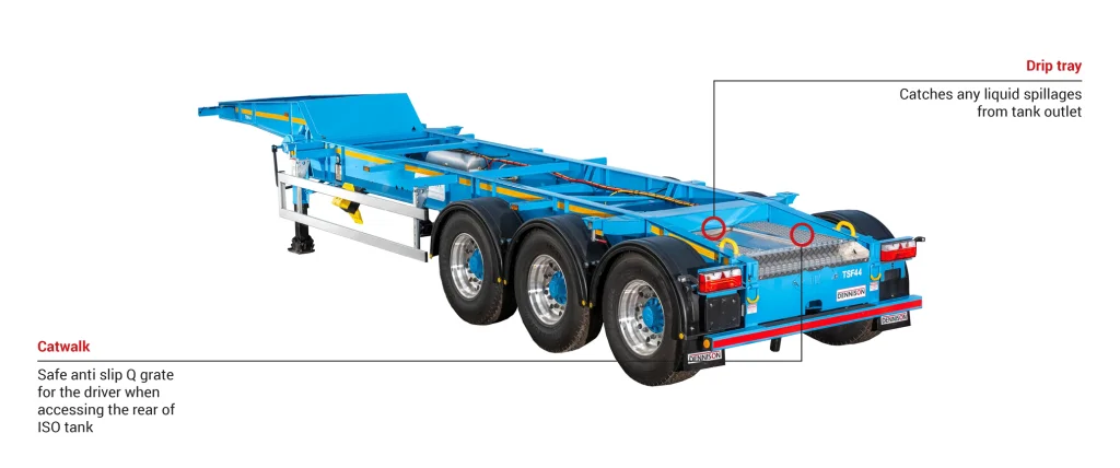 step frame iso tank skeletal trailer - back view